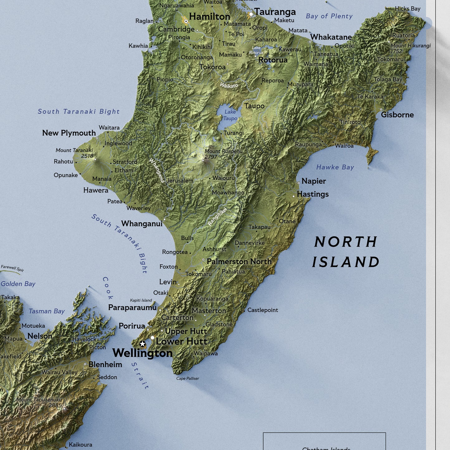 Shaded relief map of New Zealand (50x70 cm)