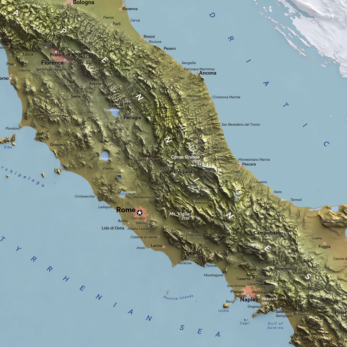 Shaded Relief Map of Italy (50x70 cm)