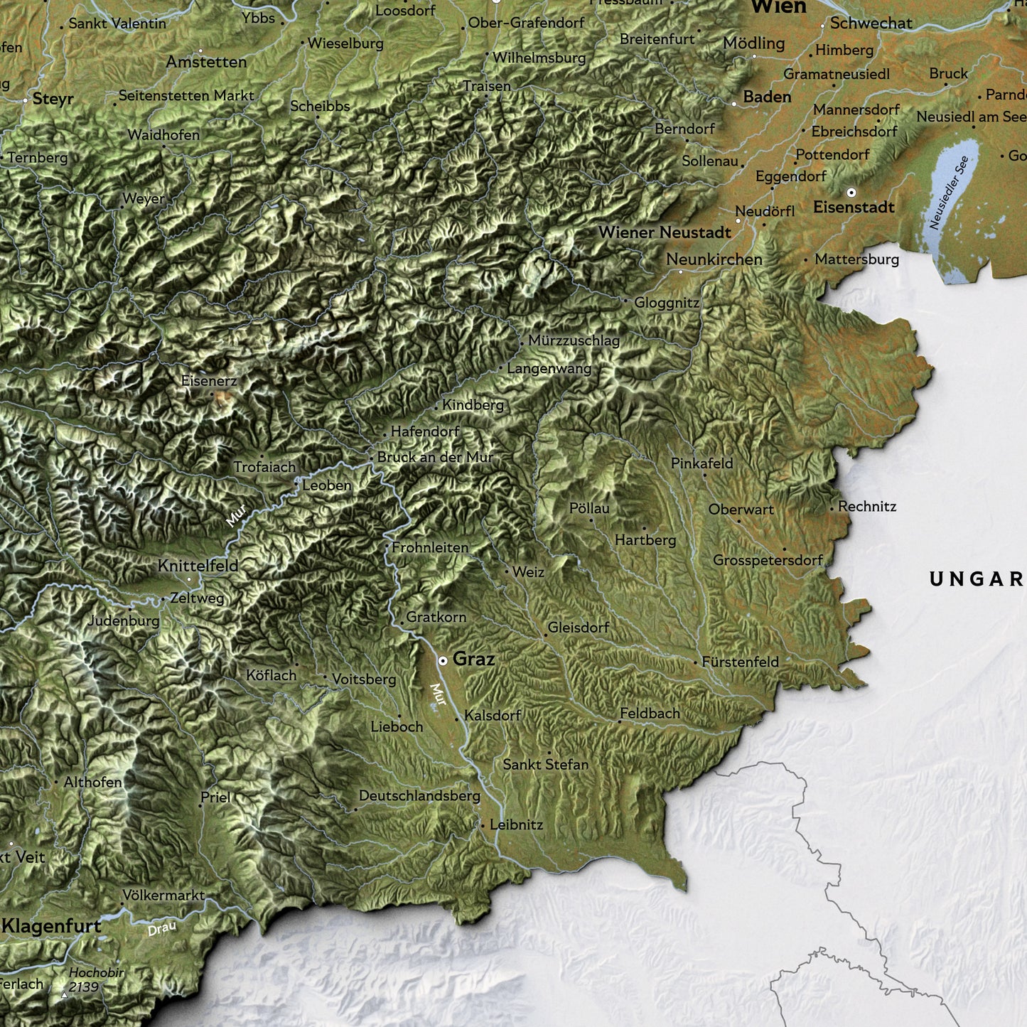 Shaded relief map of Austria (70x50 cm)