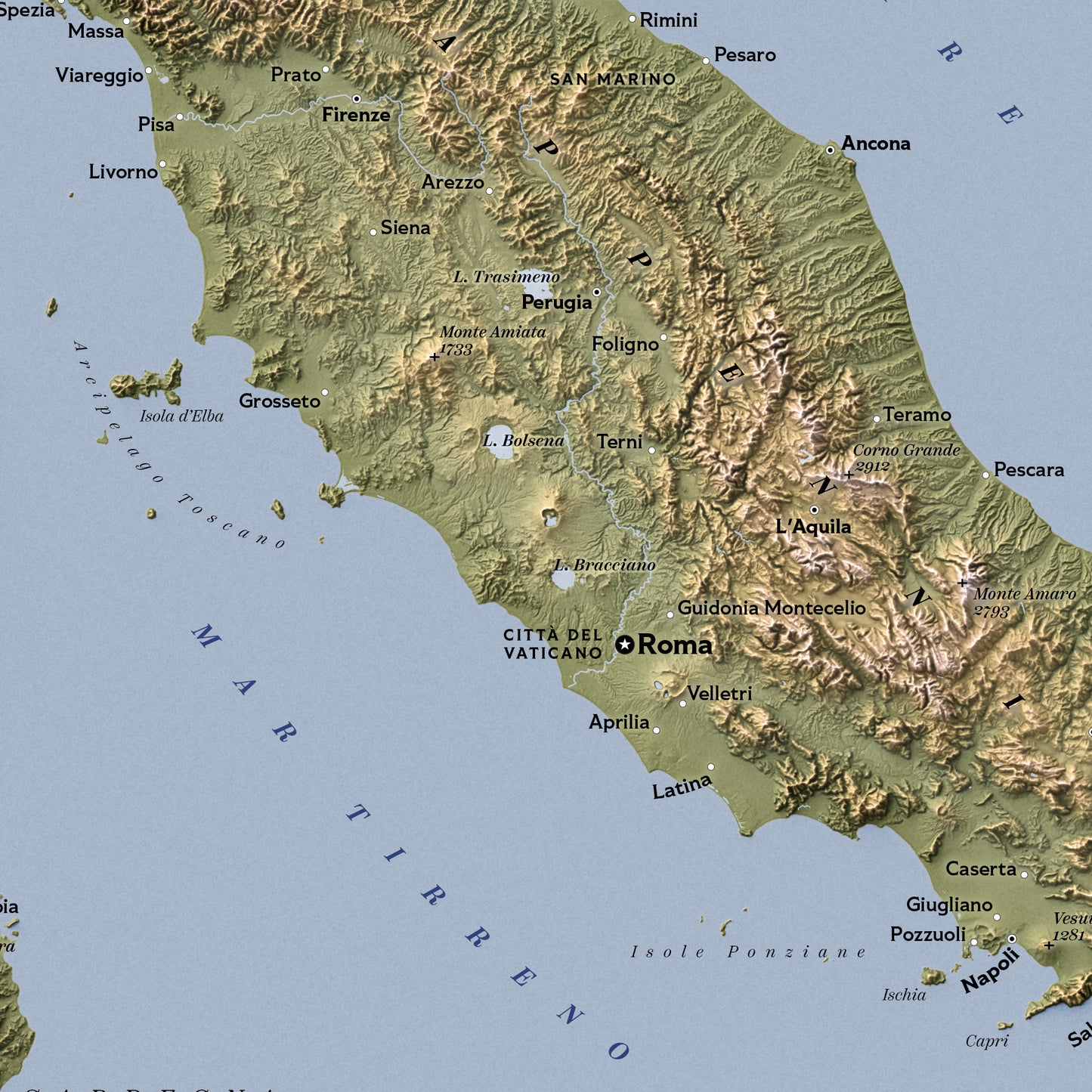Shaded relief map of Italy (Italian language version)