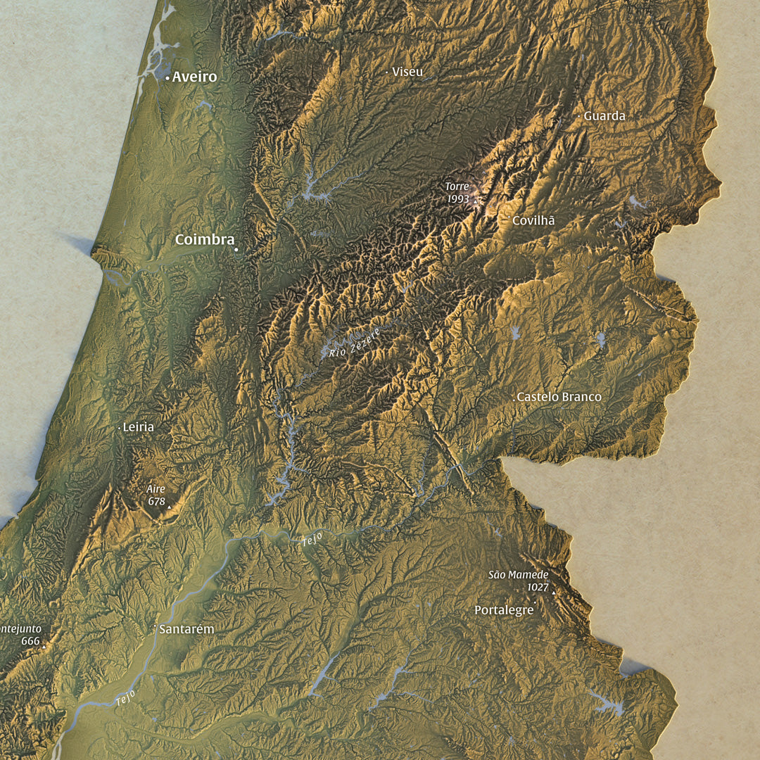 Shaded relief map of Portugal (50x70 cm)