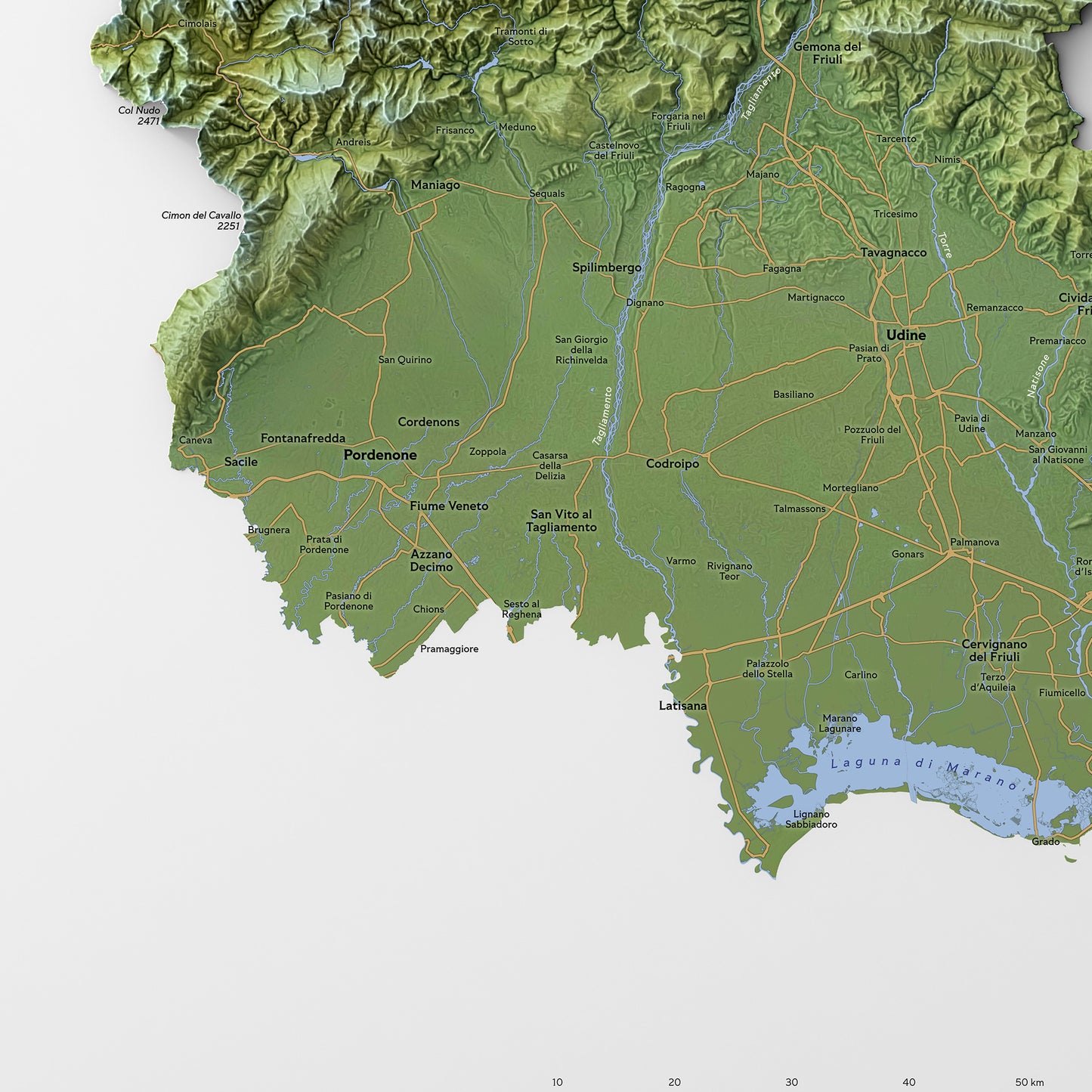 Shaded relief map of Friuli-Venezia Giulia