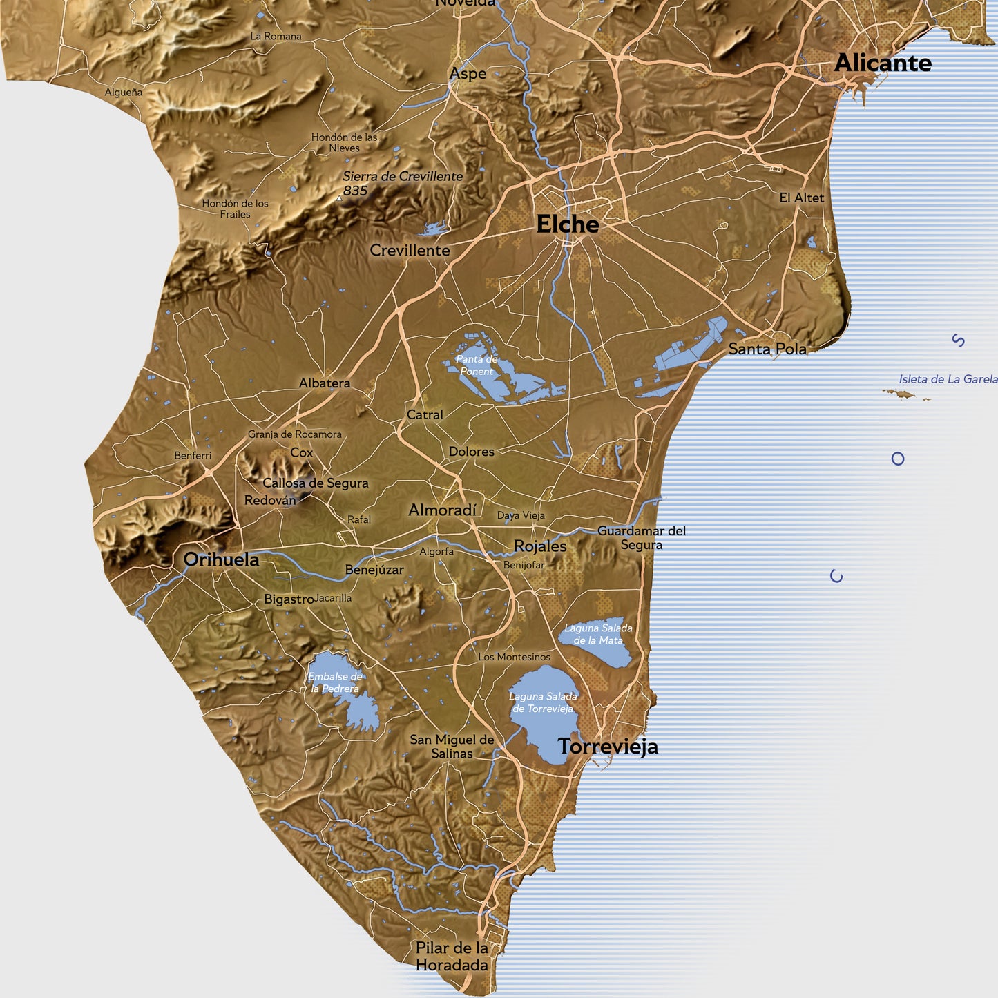 Shaded relief map of Alicante, Spain (50x70 cm)