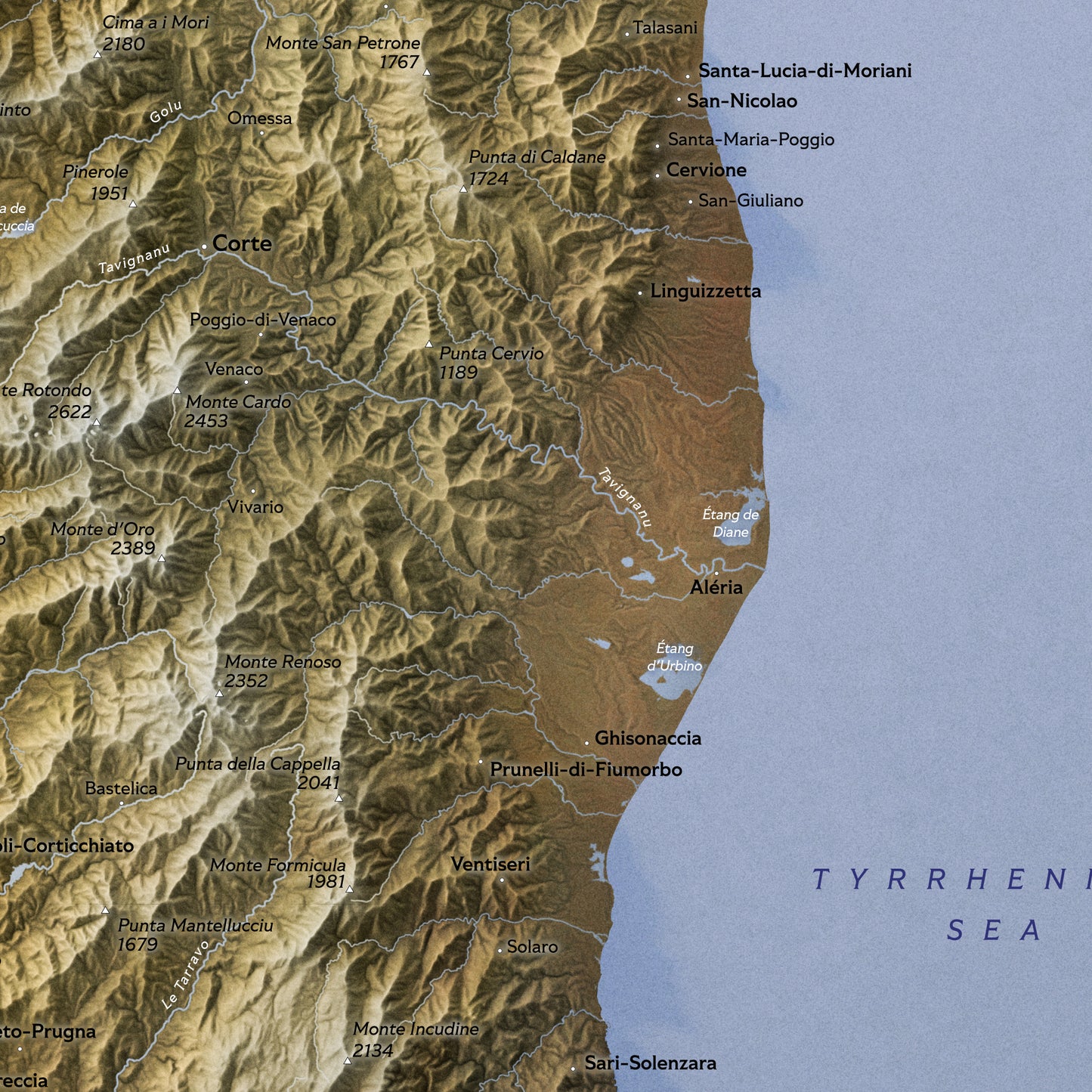 Shaded relief map of Corsica (50x70 cm)