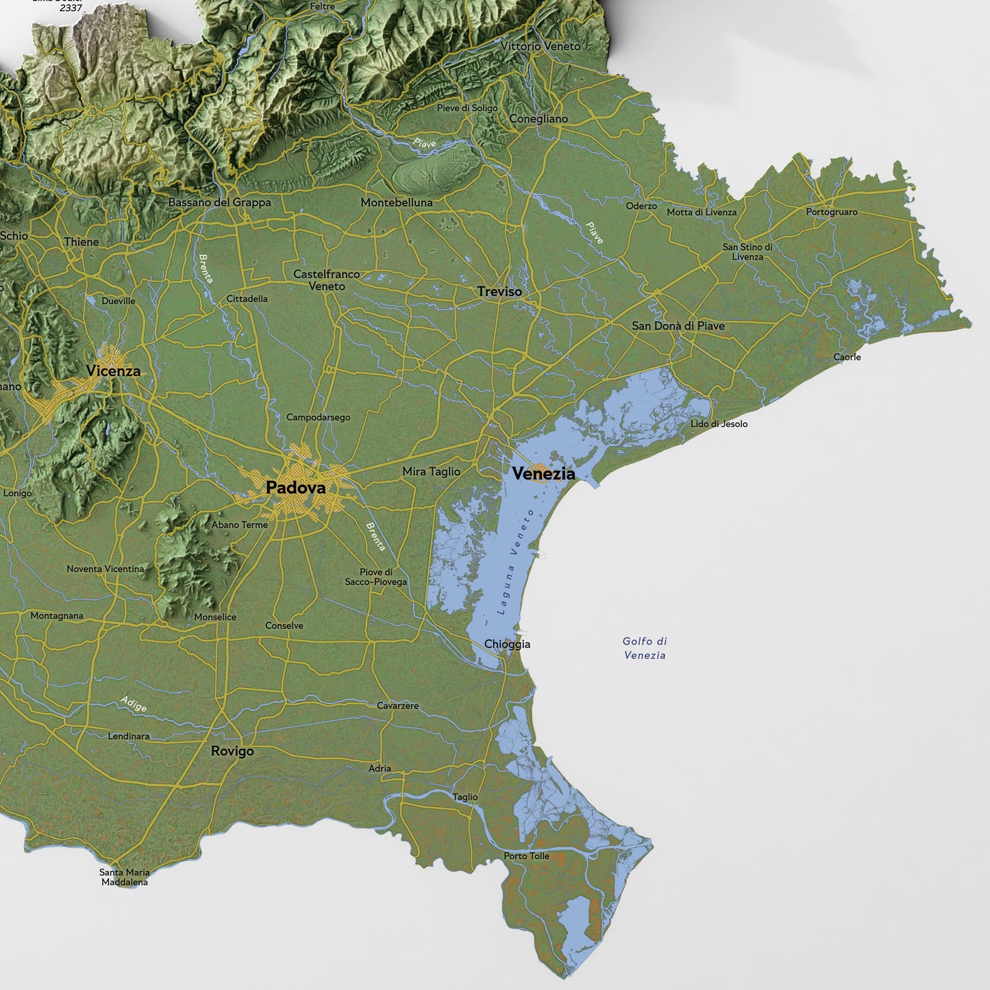 Shaded relief map of Veneto