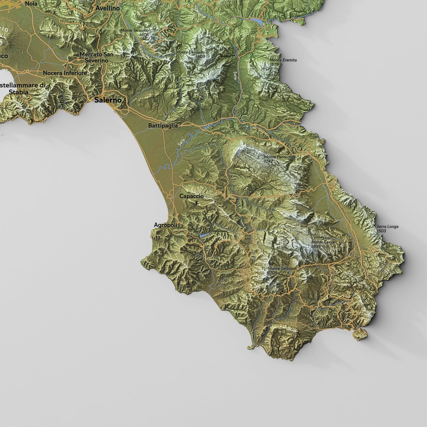 Shaded relief map of Campania