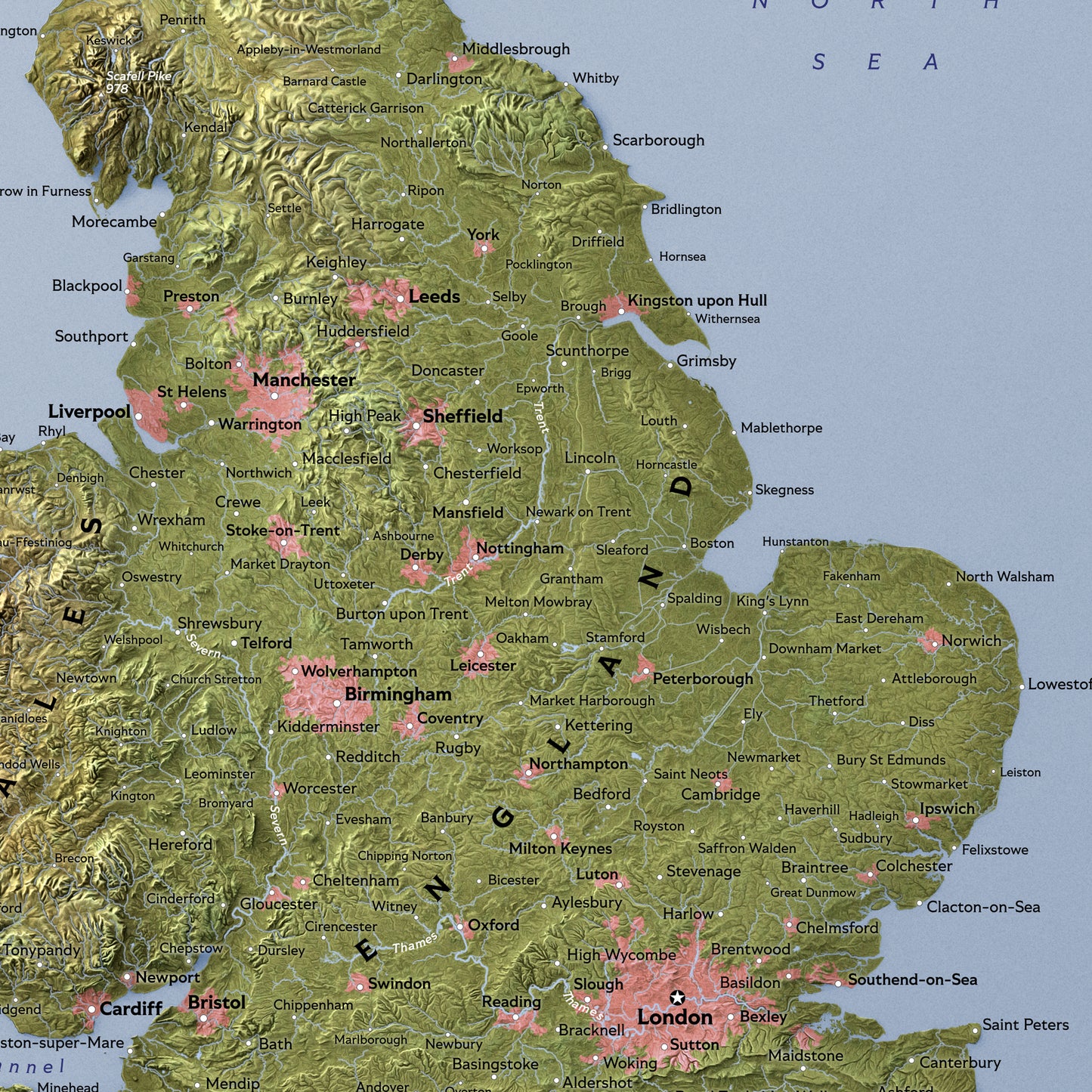 Shaded Relief Map of Great Britain (50x70 cm)