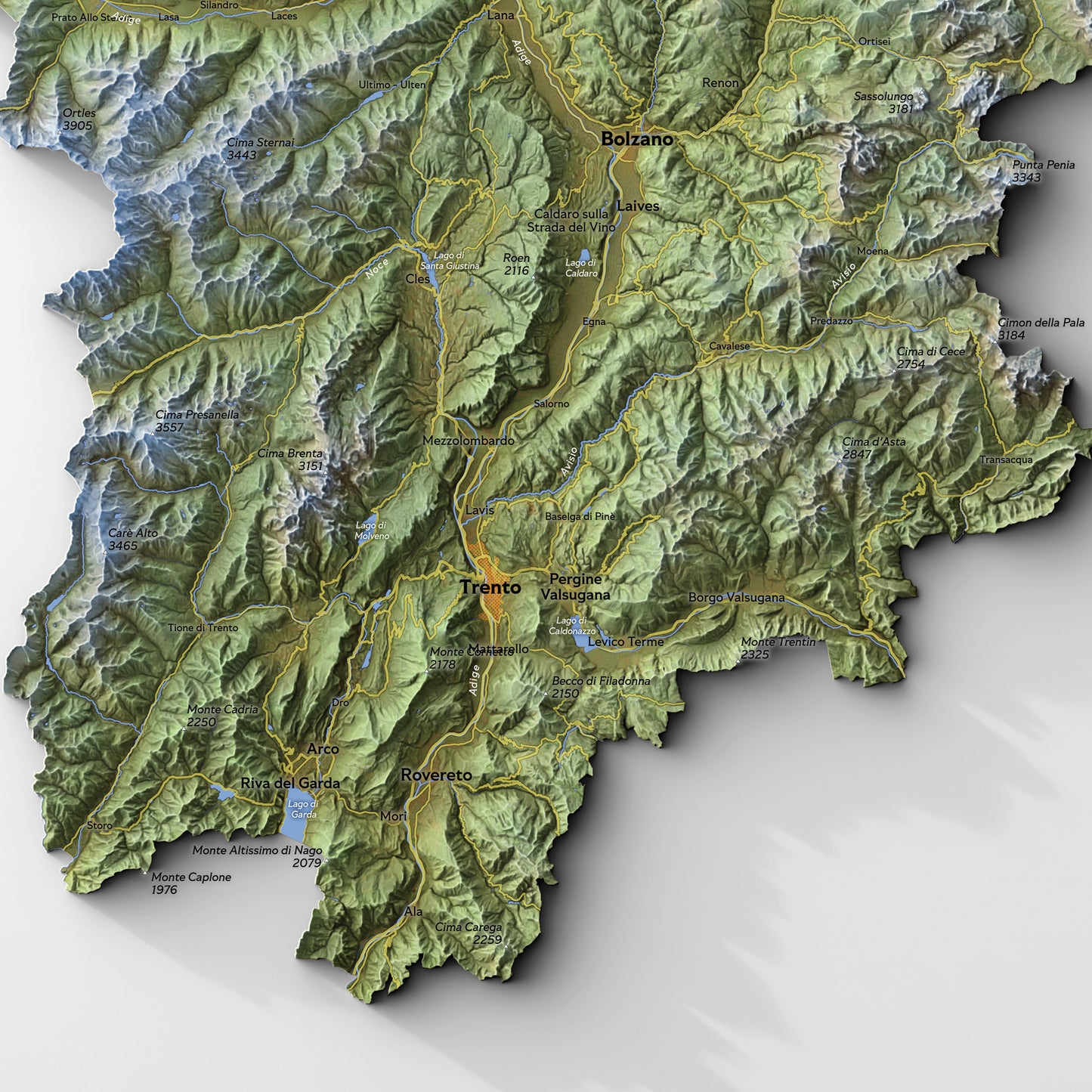 Shaded relief map of Trentino-Alto Adige