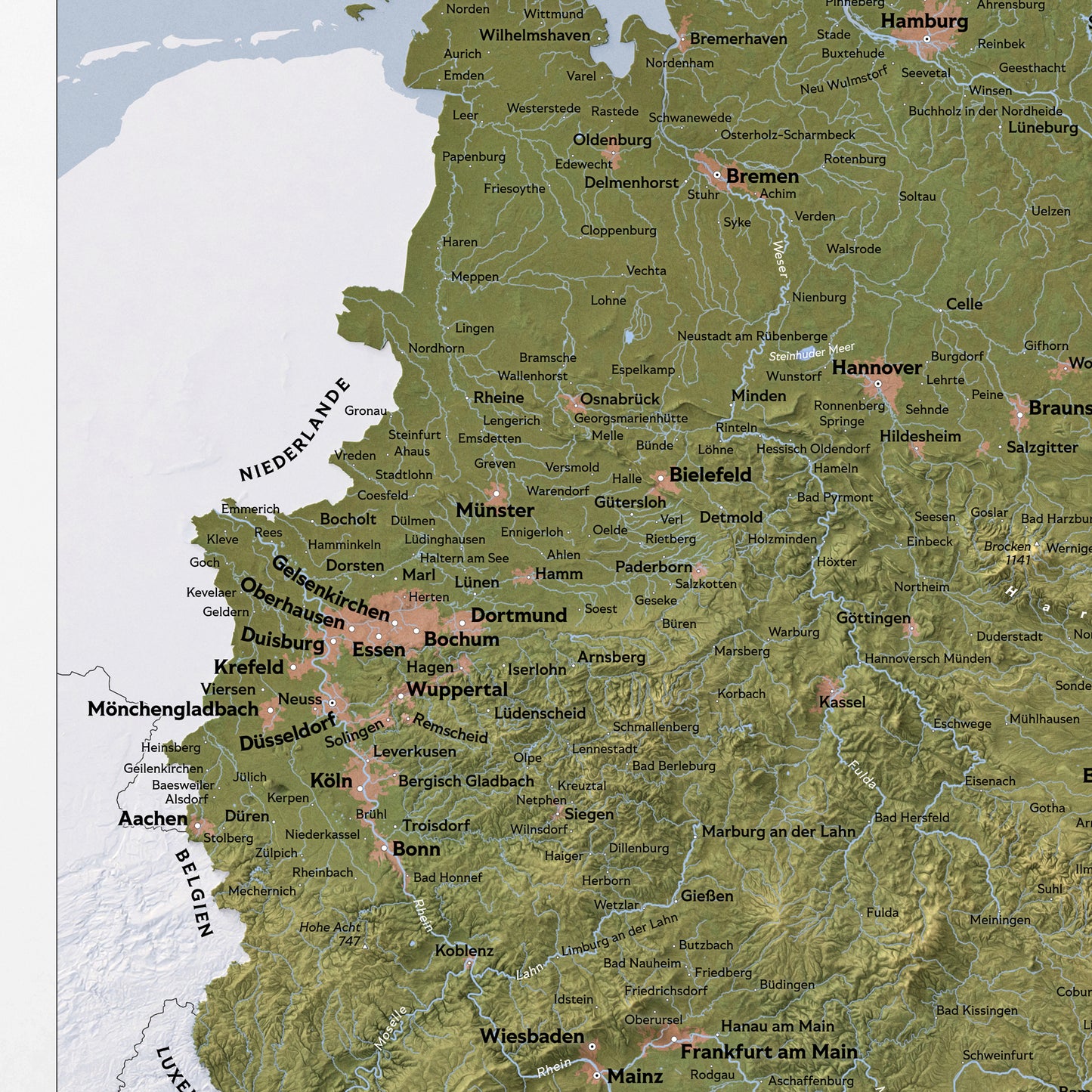 Shaded Relief Map of Germany (50x70cm)