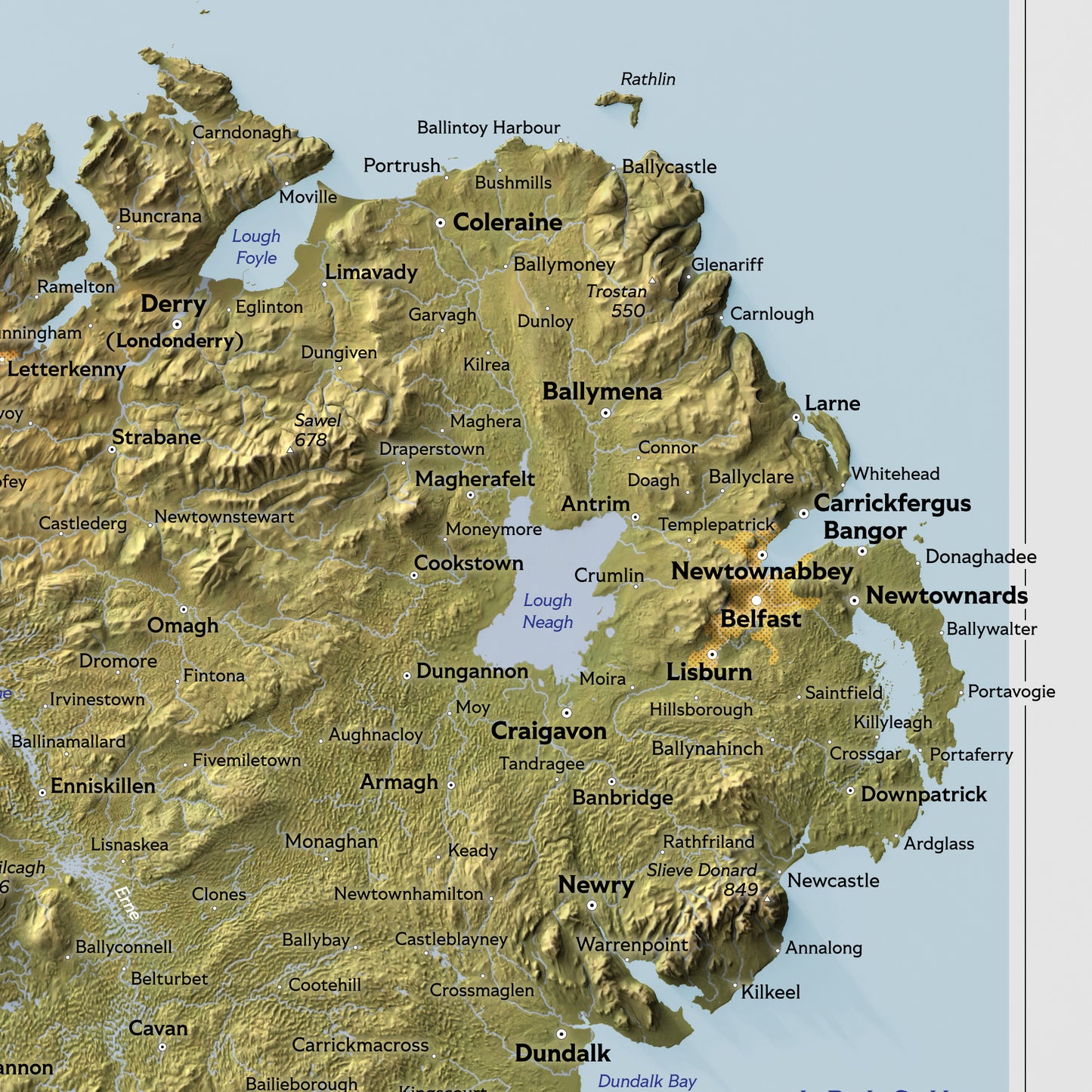 Shaded relief map of Ireland (50x70 cm)