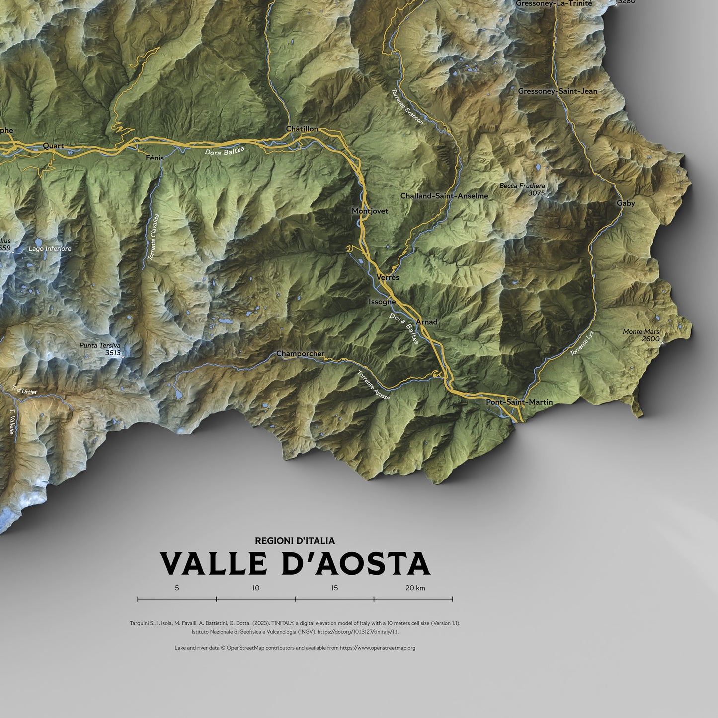 Shaded relief map of Aosta