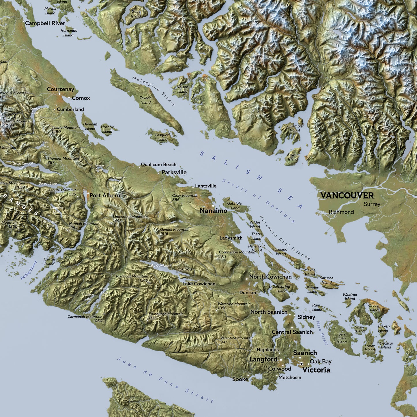 Shaded relief map of Vancouver Island (70x50 cm)