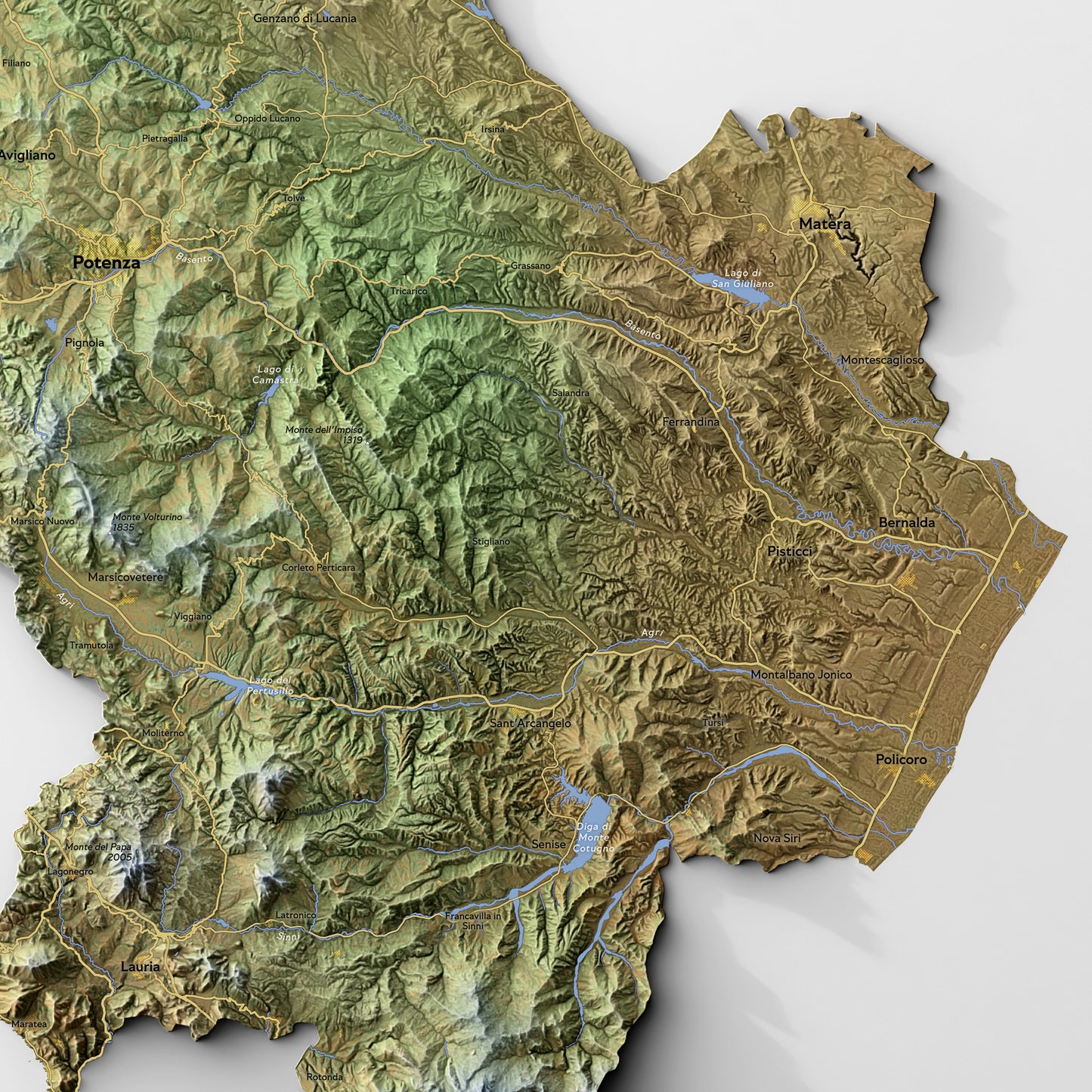Shaded relief map of Basilicata