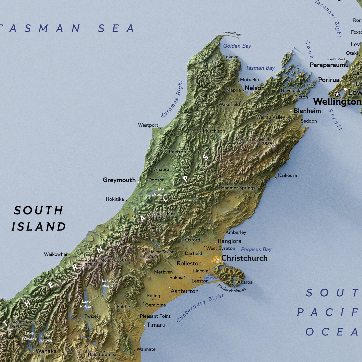 Shaded relief map of New Zealand (50x70 cm)