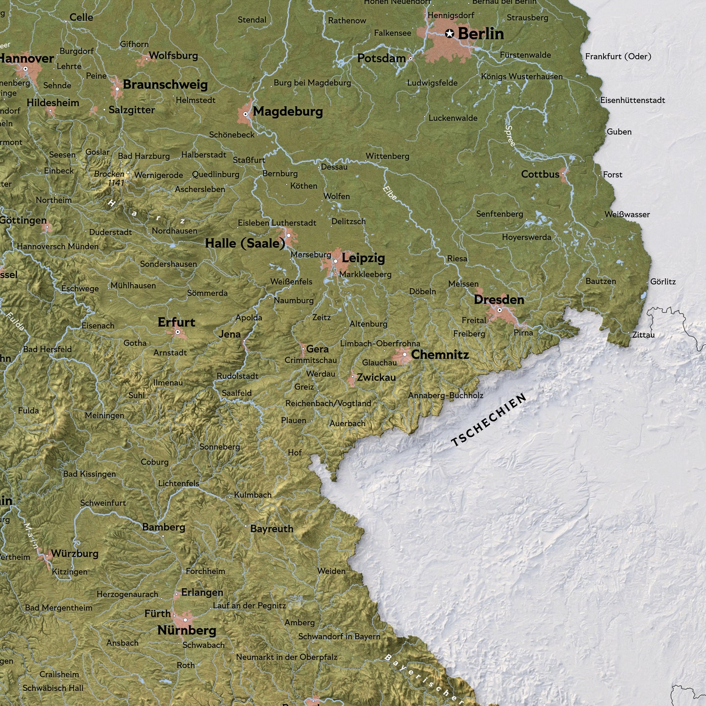 Shaded Relief Map of Germany (50x70cm)