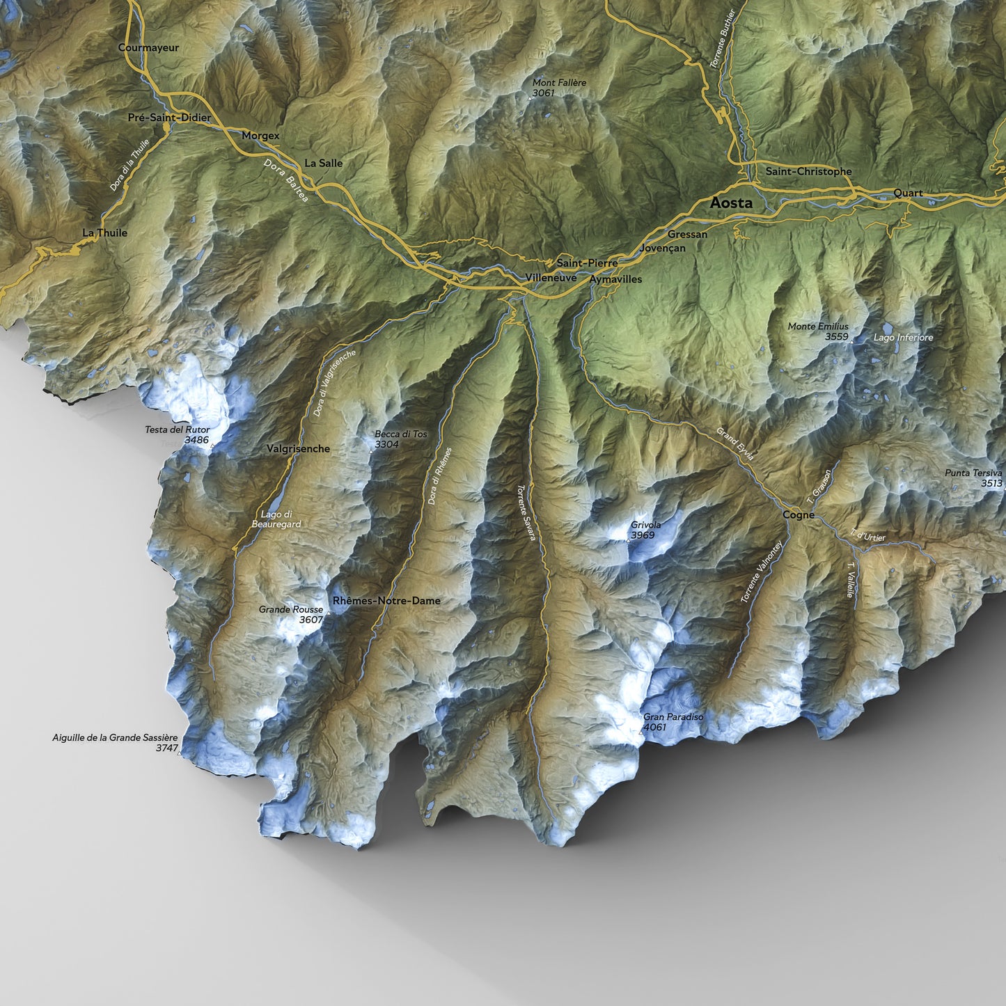Shaded relief map of Aosta