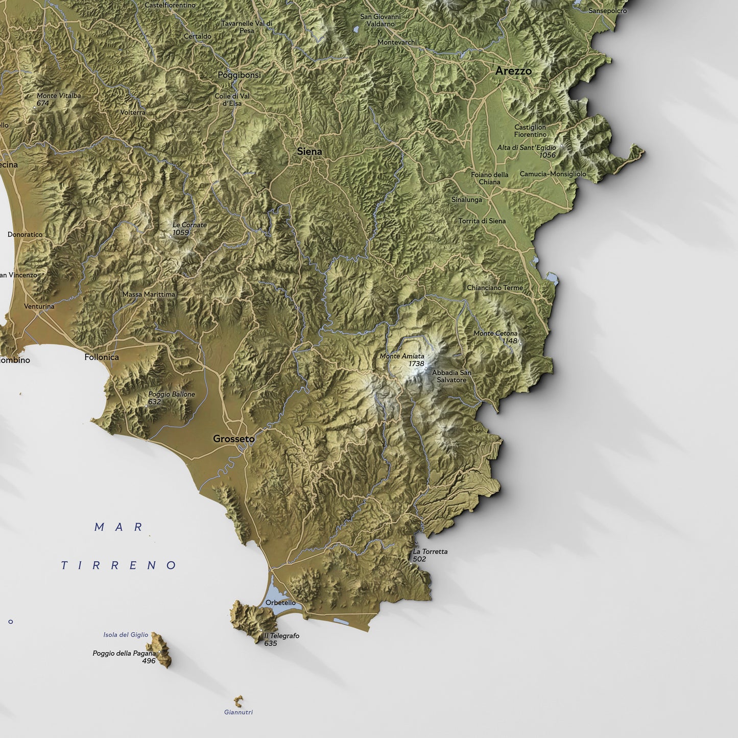 Shaded relief map of Toscana