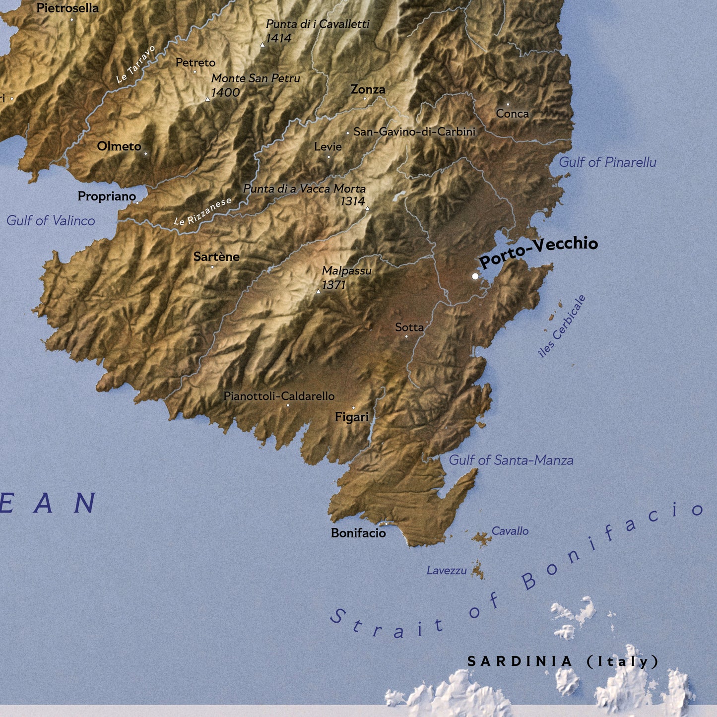 Shaded relief map of Corsica (50x70 cm)