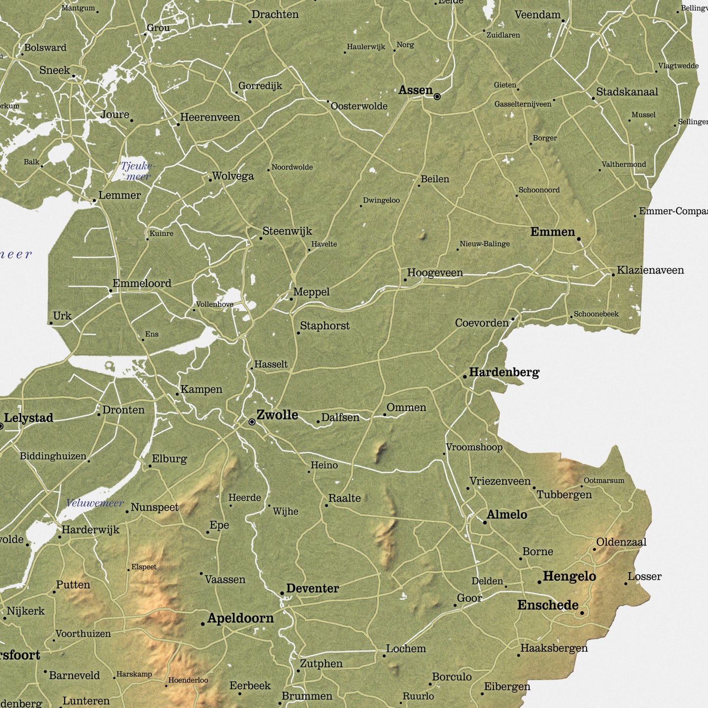 Shaded relief map of the Netherlands (50x70 cm)