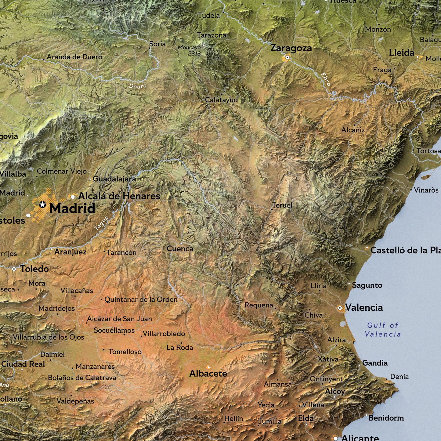 Shaded relief map of Spain (70x50 cm)