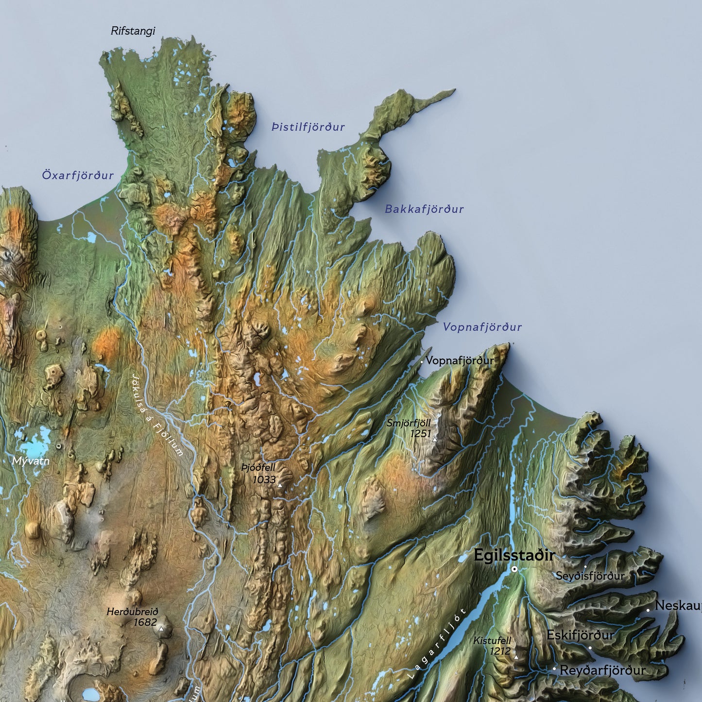 Shaded relief map of Iceland (70x50 cm)