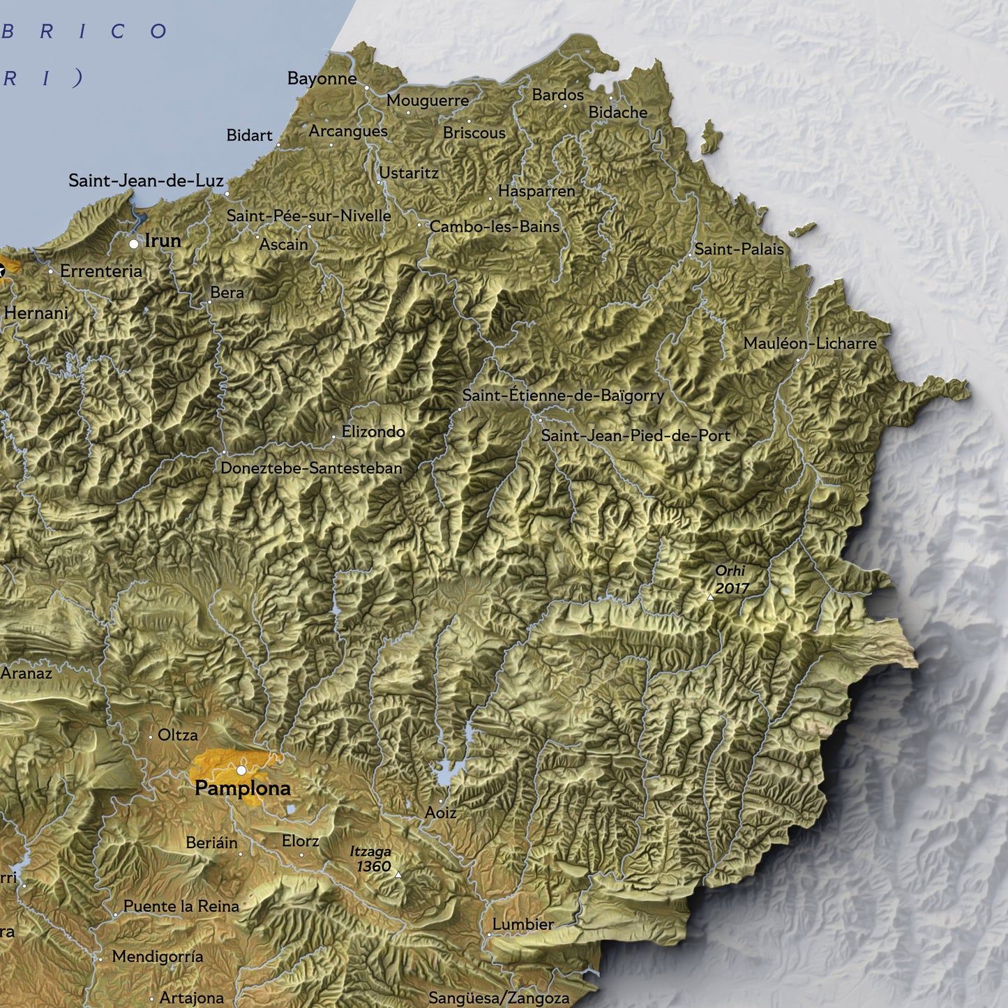 Shaded relief map of Basque Country (594x420 mm)