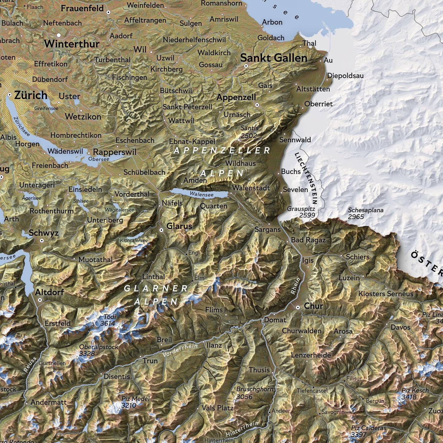Shaded relief map of Switzerland (70x50 cm)