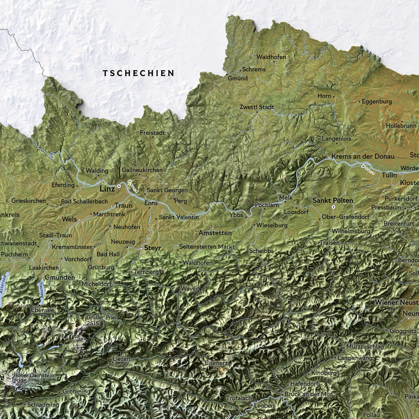 Shaded relief map of Austria (70x50 cm)