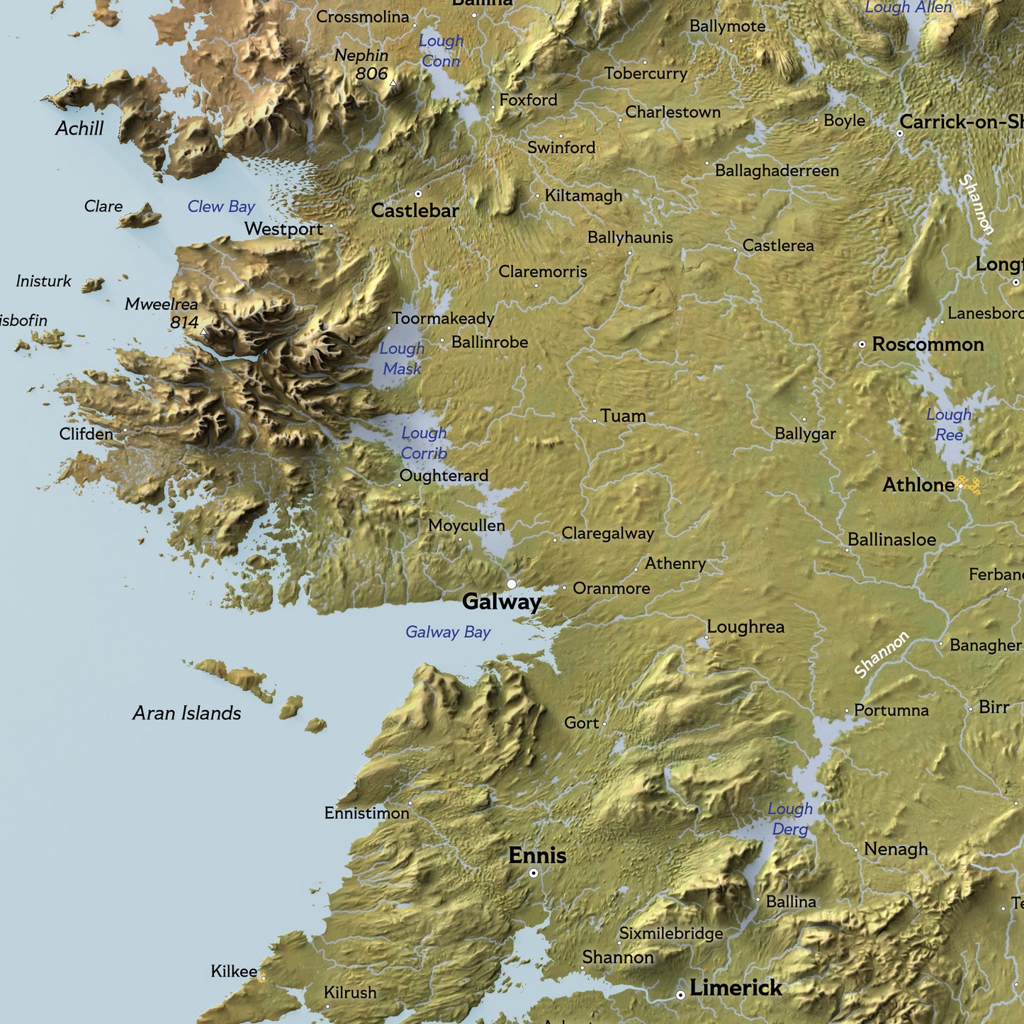 Shaded relief map of Ireland (50x70 cm)