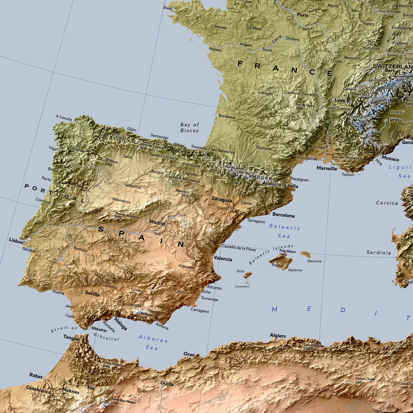 Shaded relief map of Europe (70x100 cm)