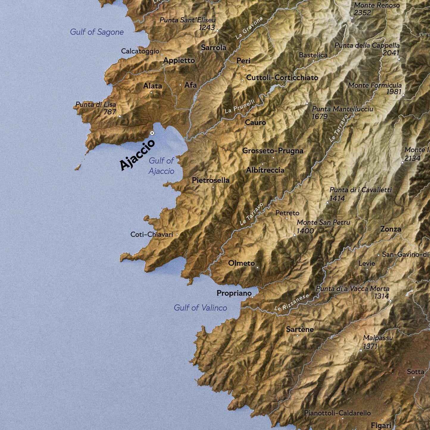 Shaded relief map of Corsica (50x70 cm)