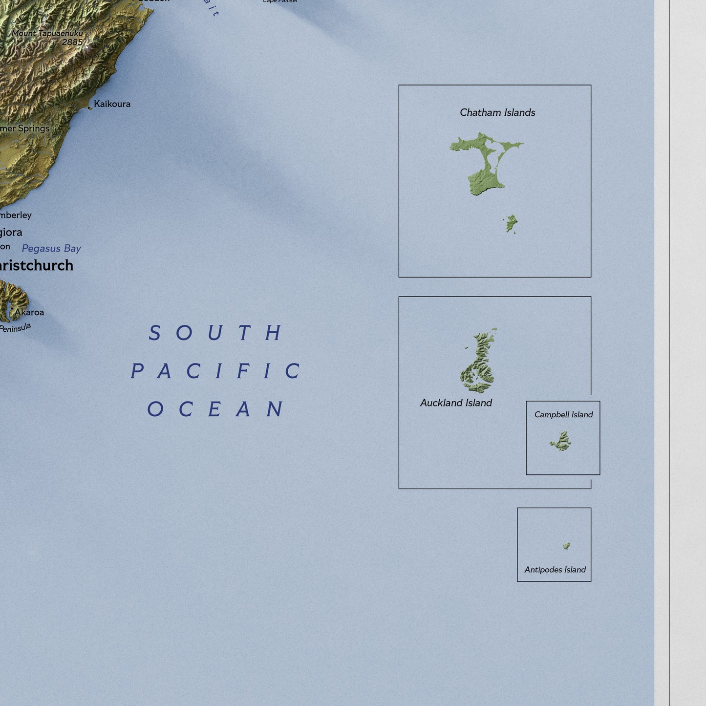 Shaded relief map of New Zealand (50x70 cm)