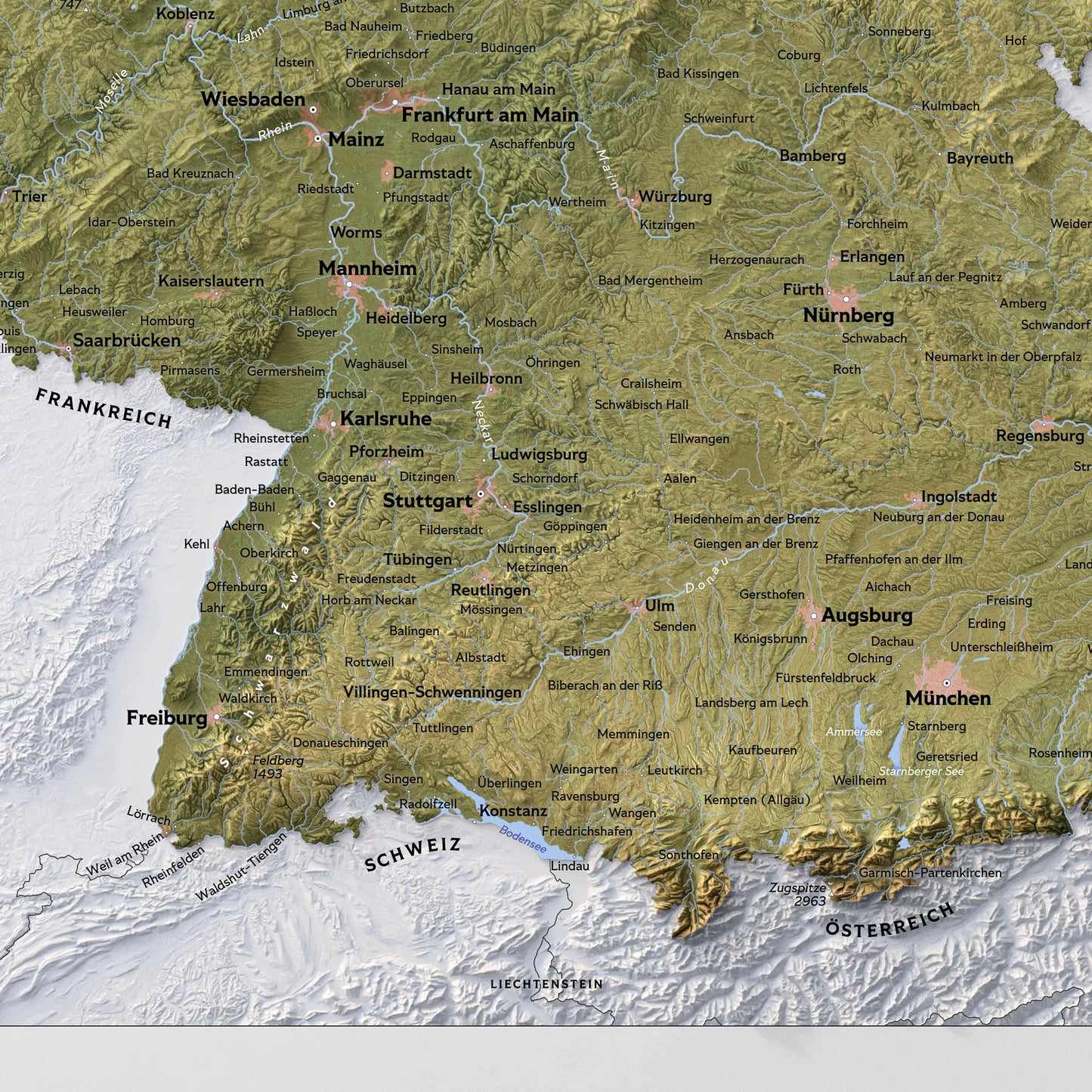 Shaded Relief Map of Germany (50x70cm)