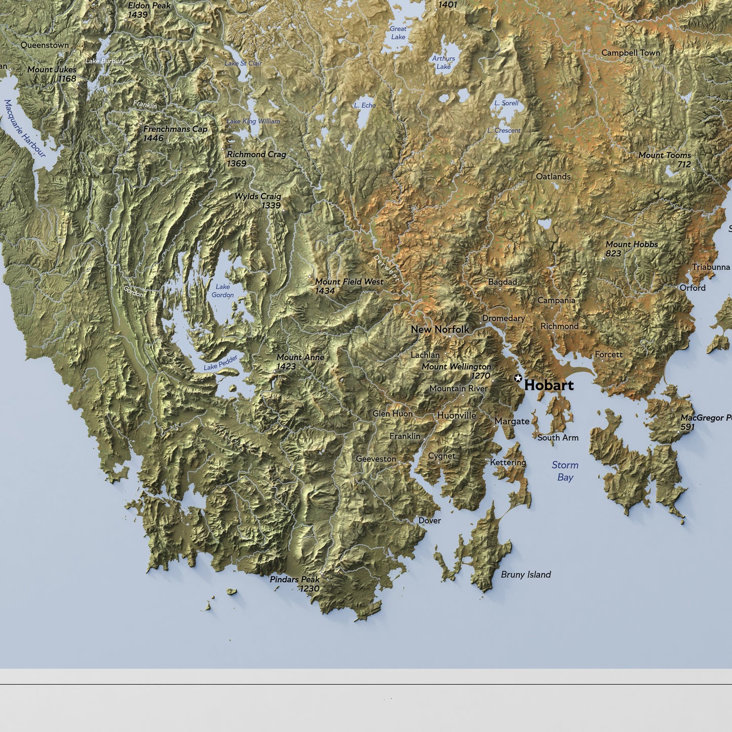 Shaded relief map of Tasmania (50x70 cm)