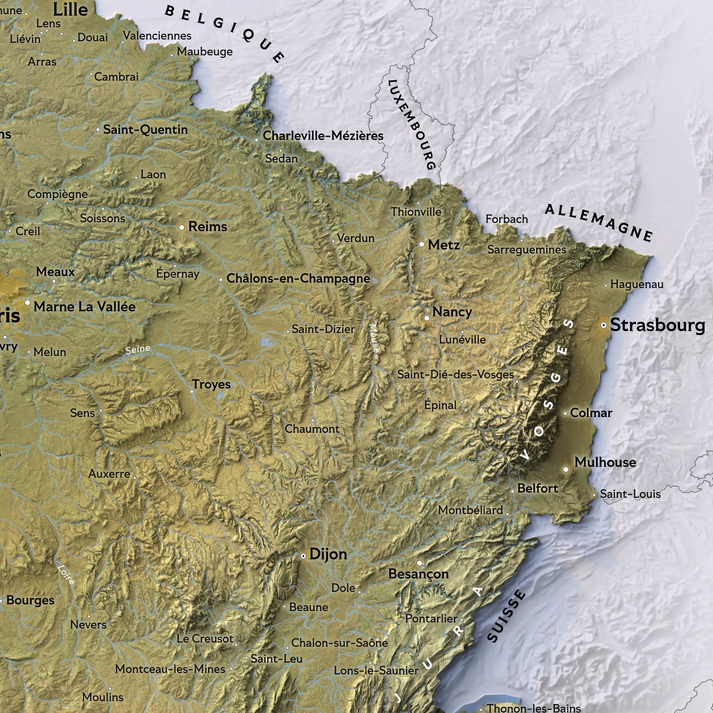 Shaded Relief Map of Metropolitan France (70x50 cm)