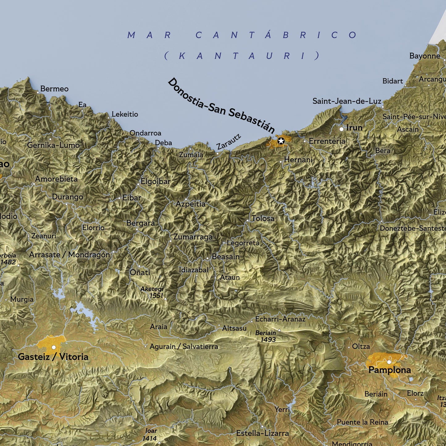 Shaded relief map of Basque Country (594x420 mm)