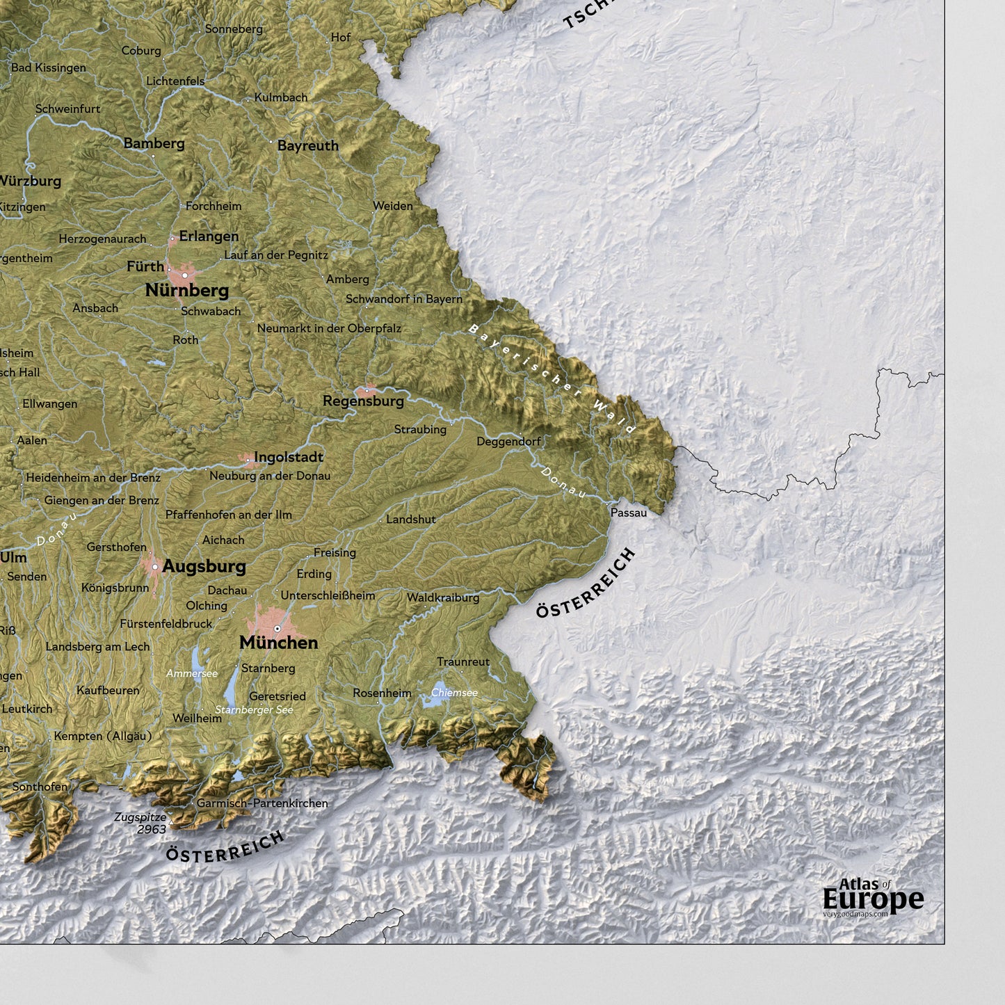 Shaded Relief Map of Germany (50x70cm)