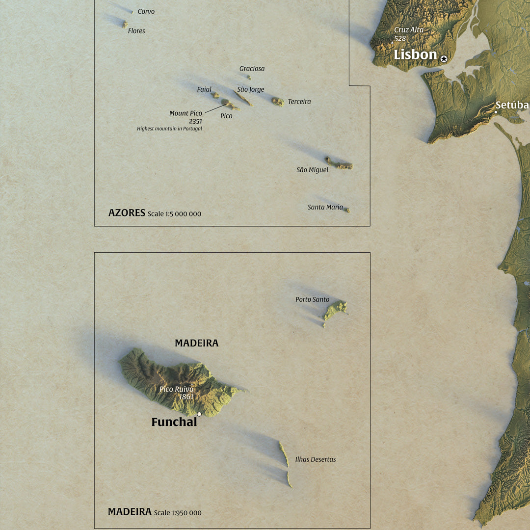 Shaded relief map of Portugal (50x70 cm)