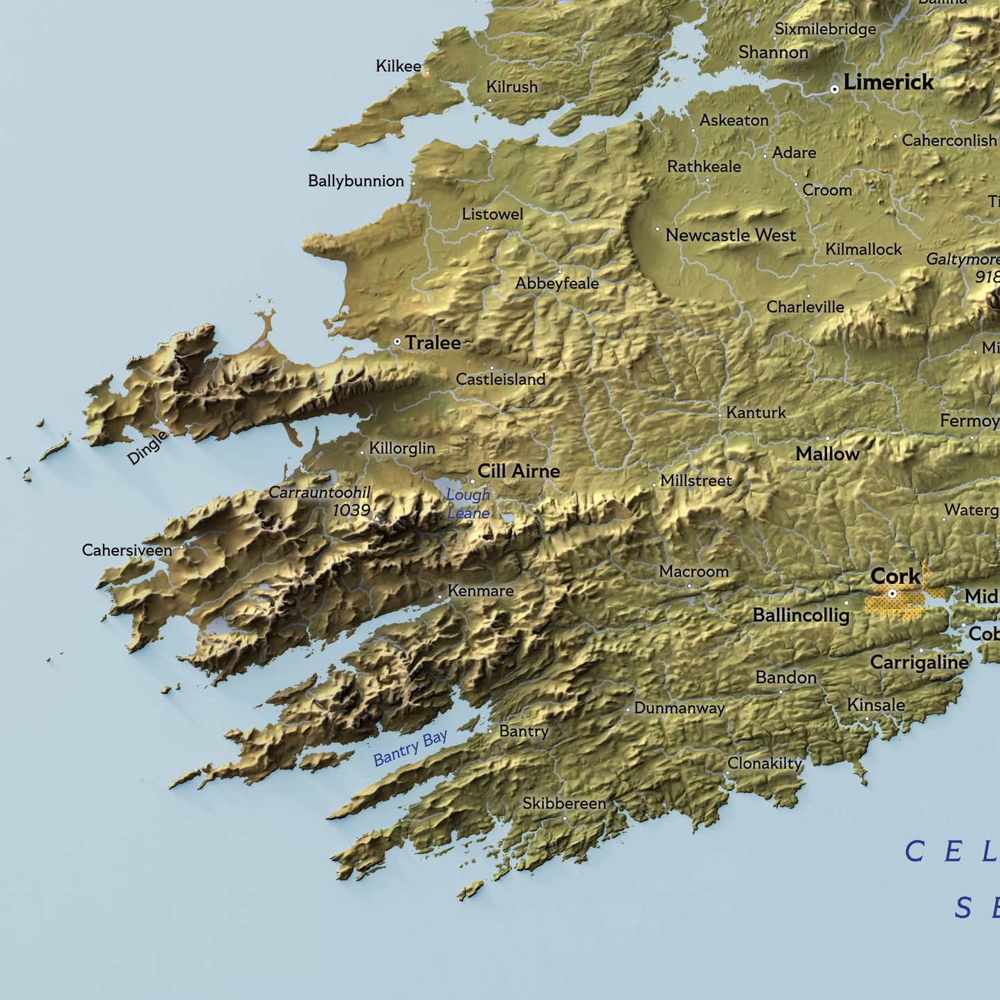 Shaded relief map of Ireland (50x70 cm)