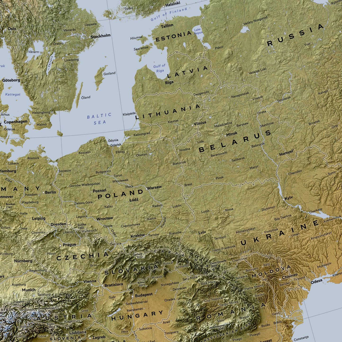 Shaded relief map of Europe (70x100 cm)
