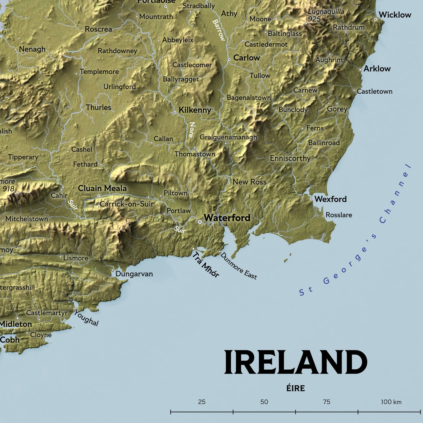 Shaded relief map of Ireland (50x70 cm)