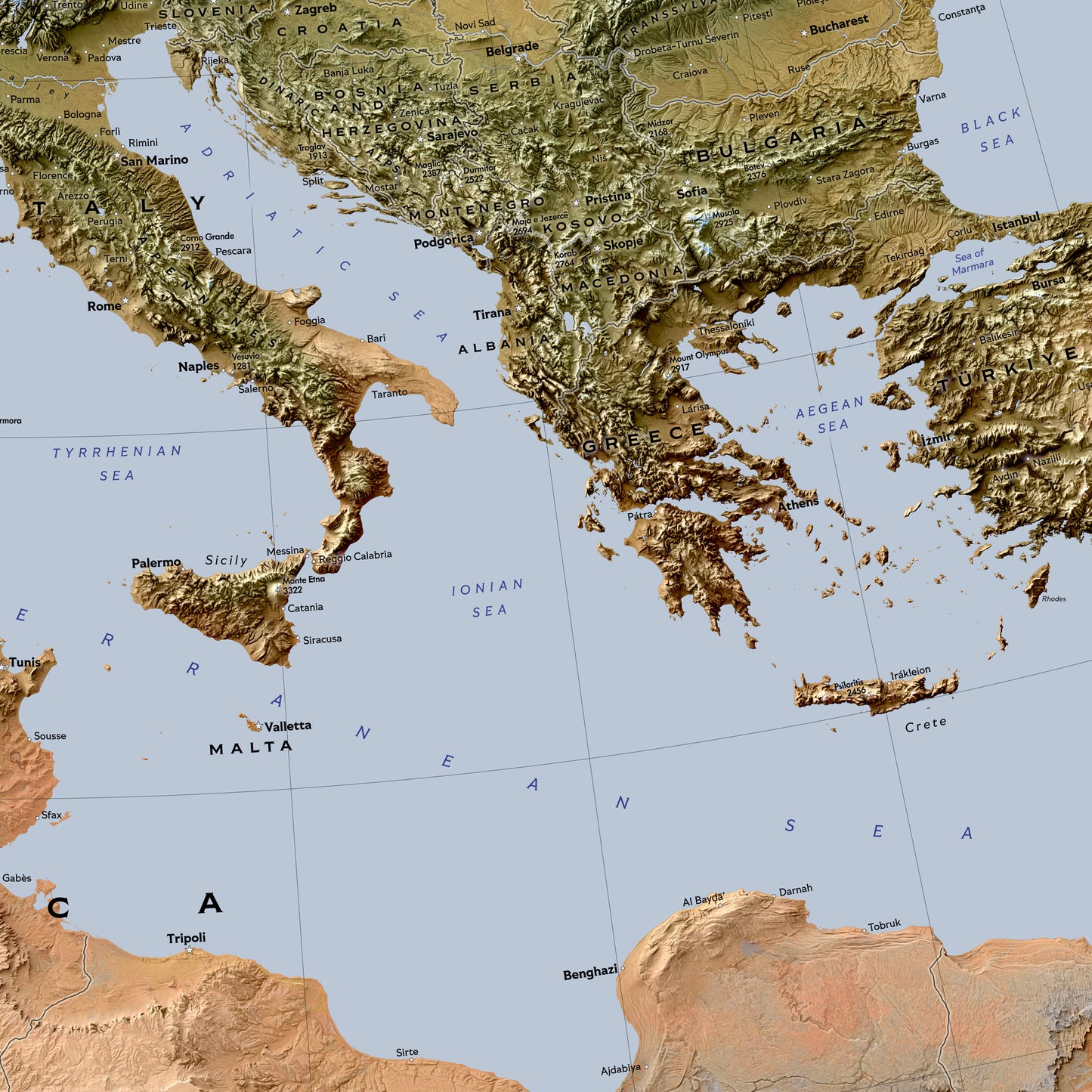 Shaded relief map of Europe (70x100 cm)