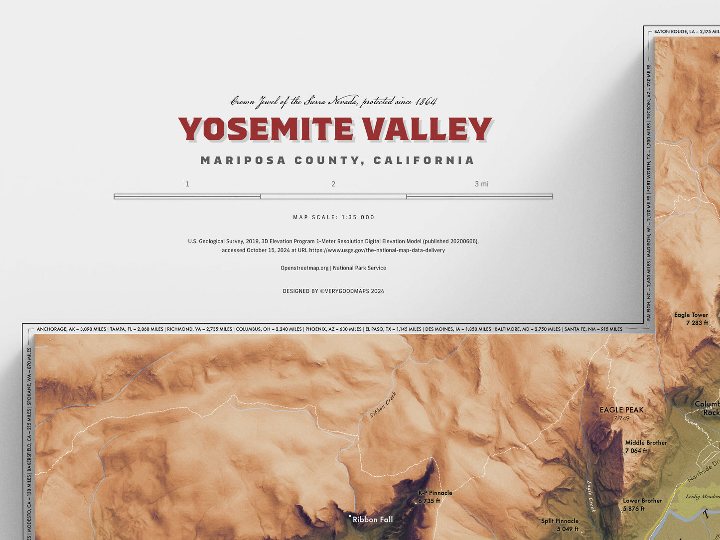 Yosemite Valley Map Print – 24x18” Shaded Relief