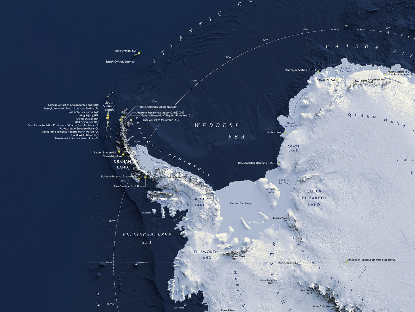 Antarctica shaded relief map (100x70 cm)