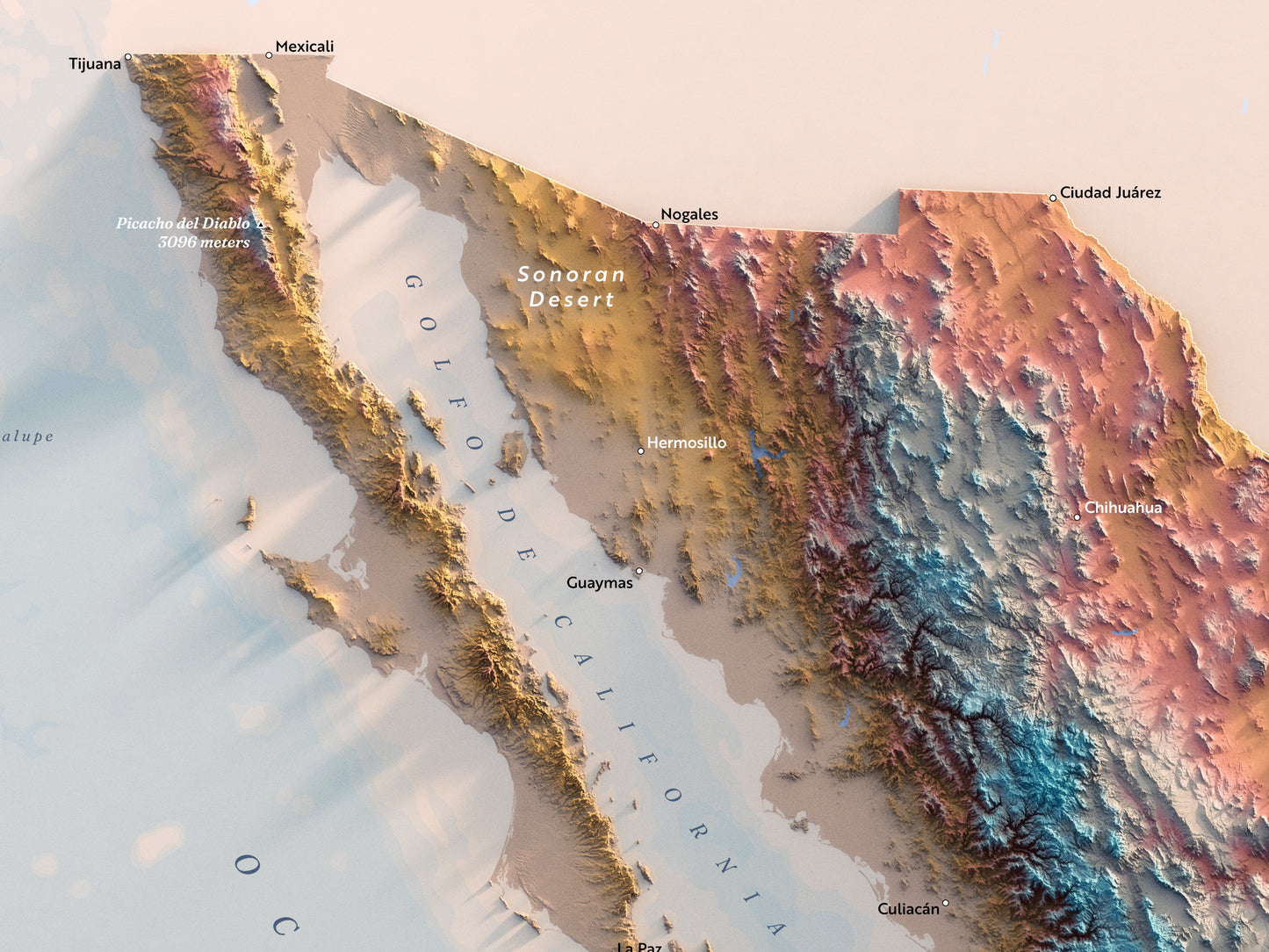 Shaded Relief Map of Mexico