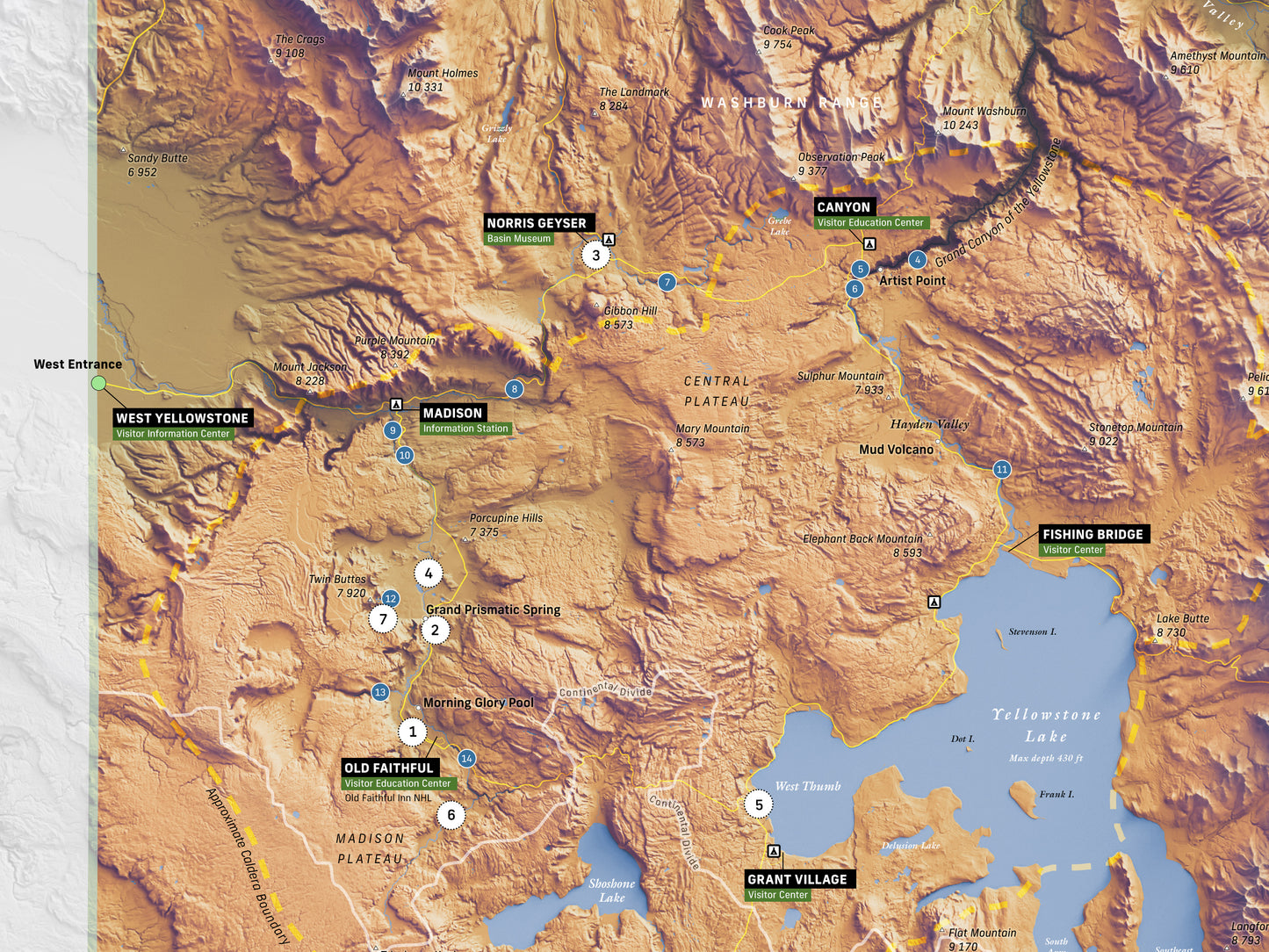 Yellowstone National Park Map Print – 18x24” Shaded Relief