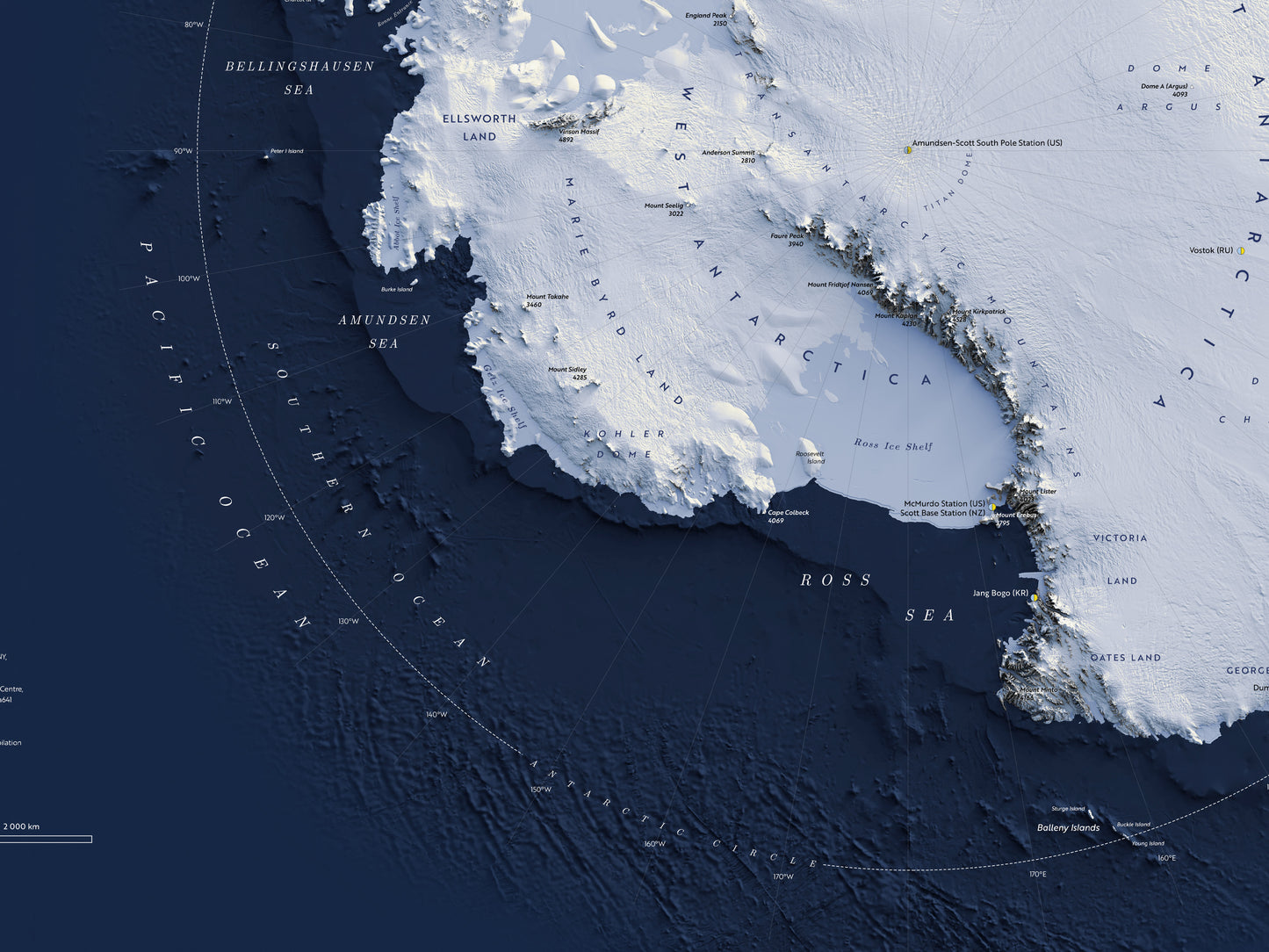 Antarctica shaded relief map (100x70 cm)