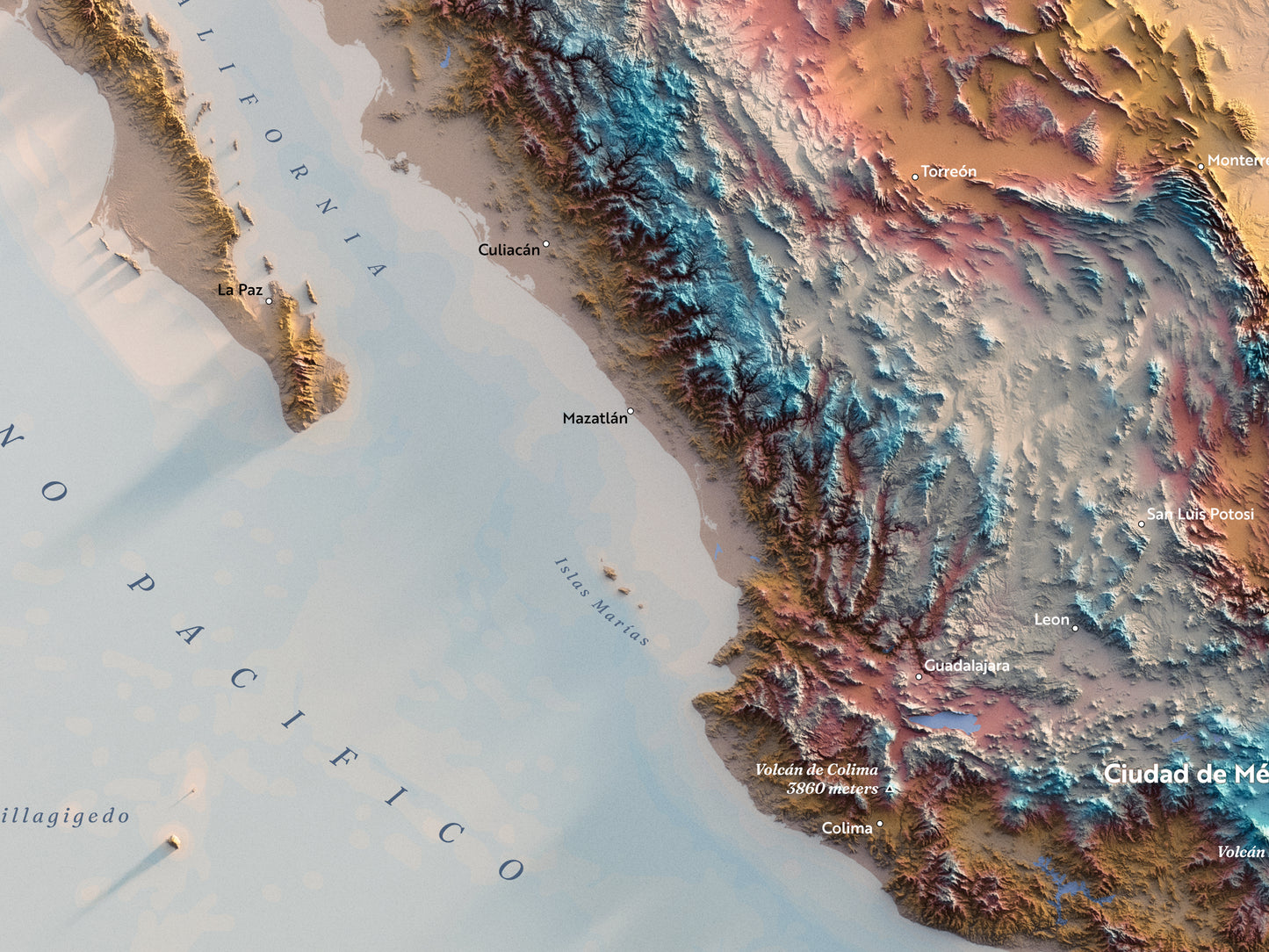 Shaded Relief Map of Mexico