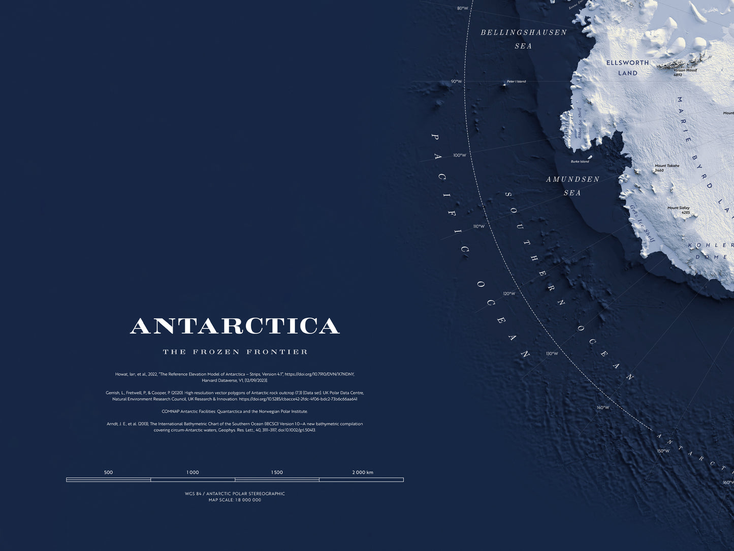 Antarctica shaded relief map (100x70 cm)