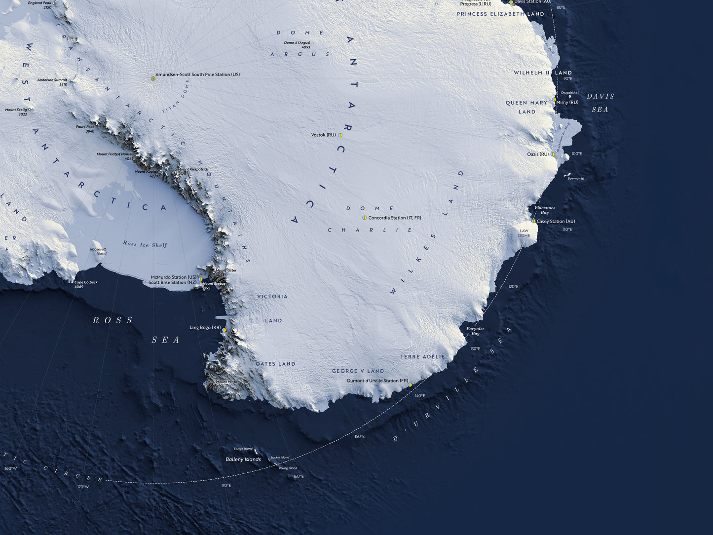 Antarctica shaded relief map (100x70 cm)